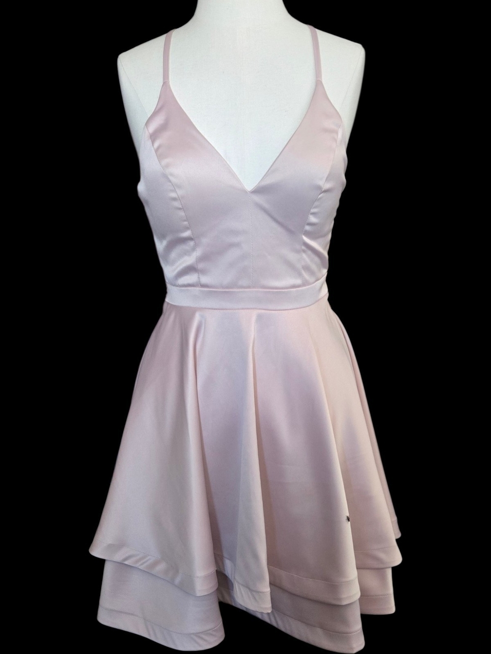 Sequin Hearts Pale Pink Satin V-Neck Layered Mini Dress Sz 3
